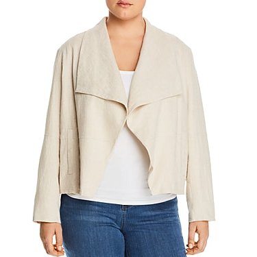 Bagatelle Womens Plus Wide Lapel Drape Front Linen Jacket Blazer