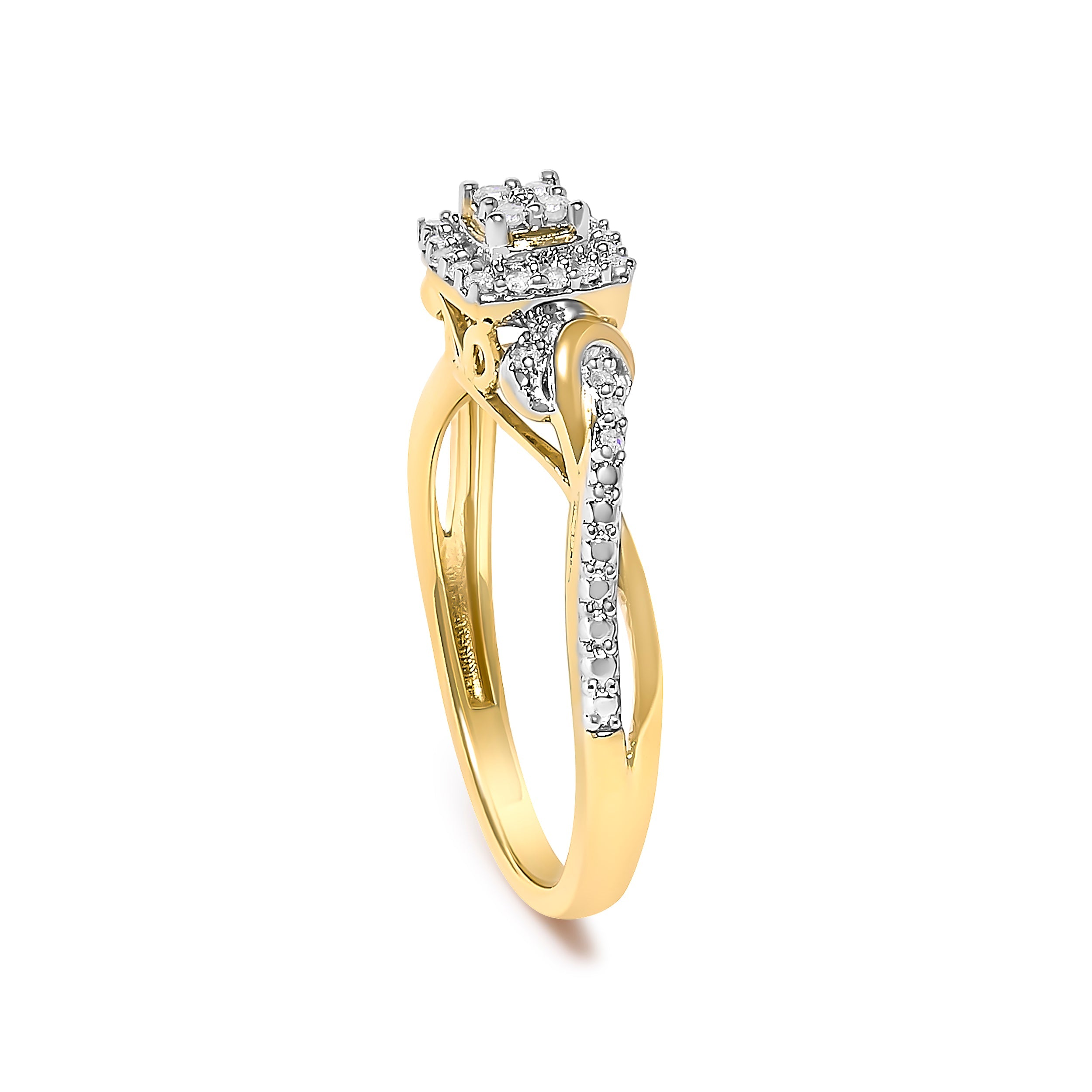 10K Yellow Gold Twisted Shank 1/10 Cttw Diamond Composite Halo Engagement Ring (I-J Color, I3 Clarity) - Size 7