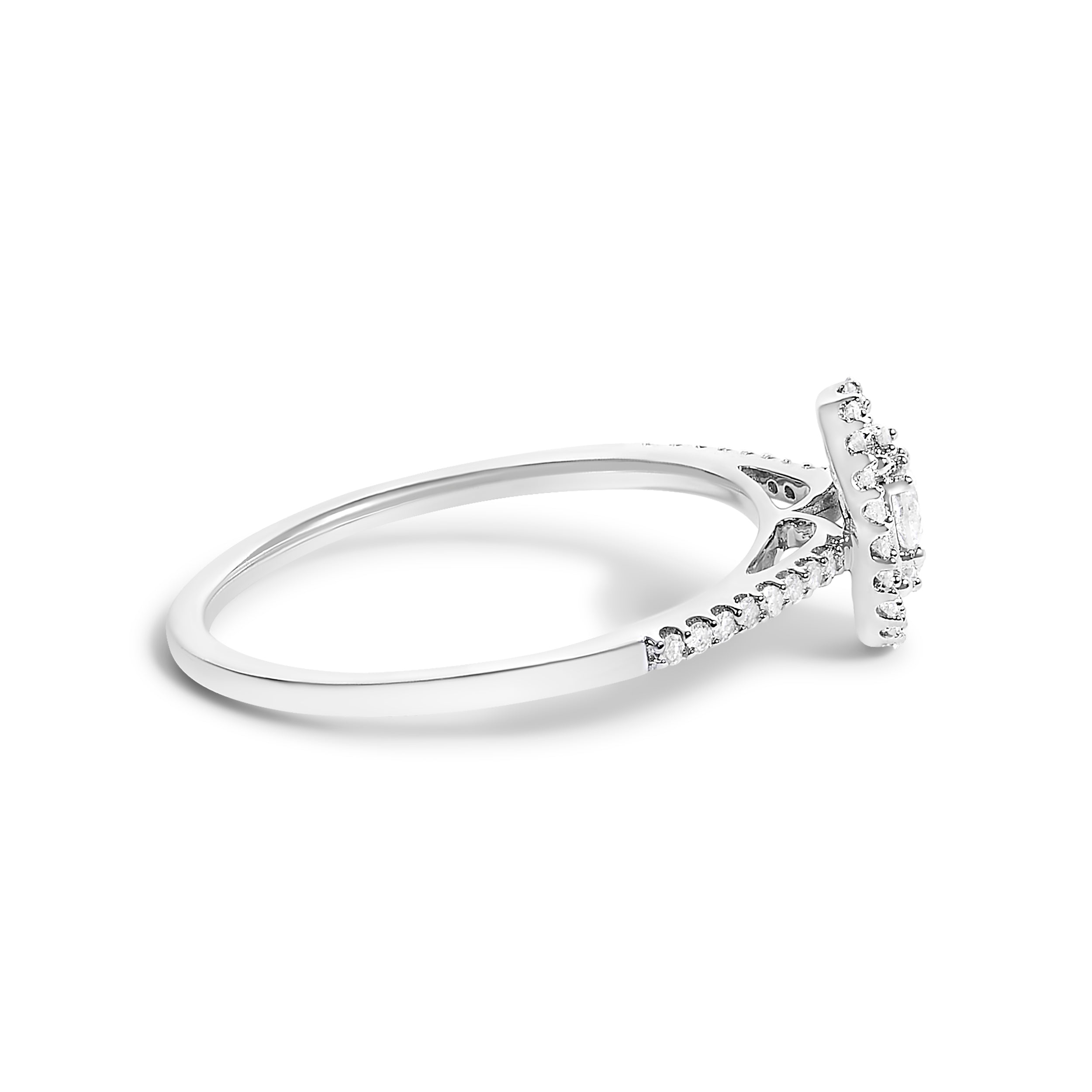 14K White Gold 1/5 Cttw Diamond Oval Shape With Halo Engagement Ring (H-I Color, I1-I2 Clarity) - Size 7