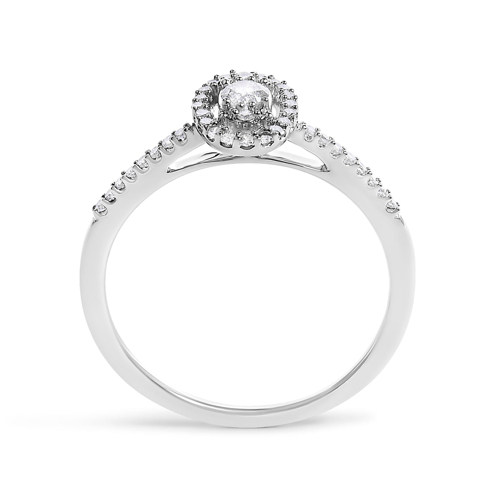 14K White Gold 1/5 Cttw Diamond Oval Shape With Halo Engagement Ring (H-I Color, I1-I2 Clarity) - Size 7