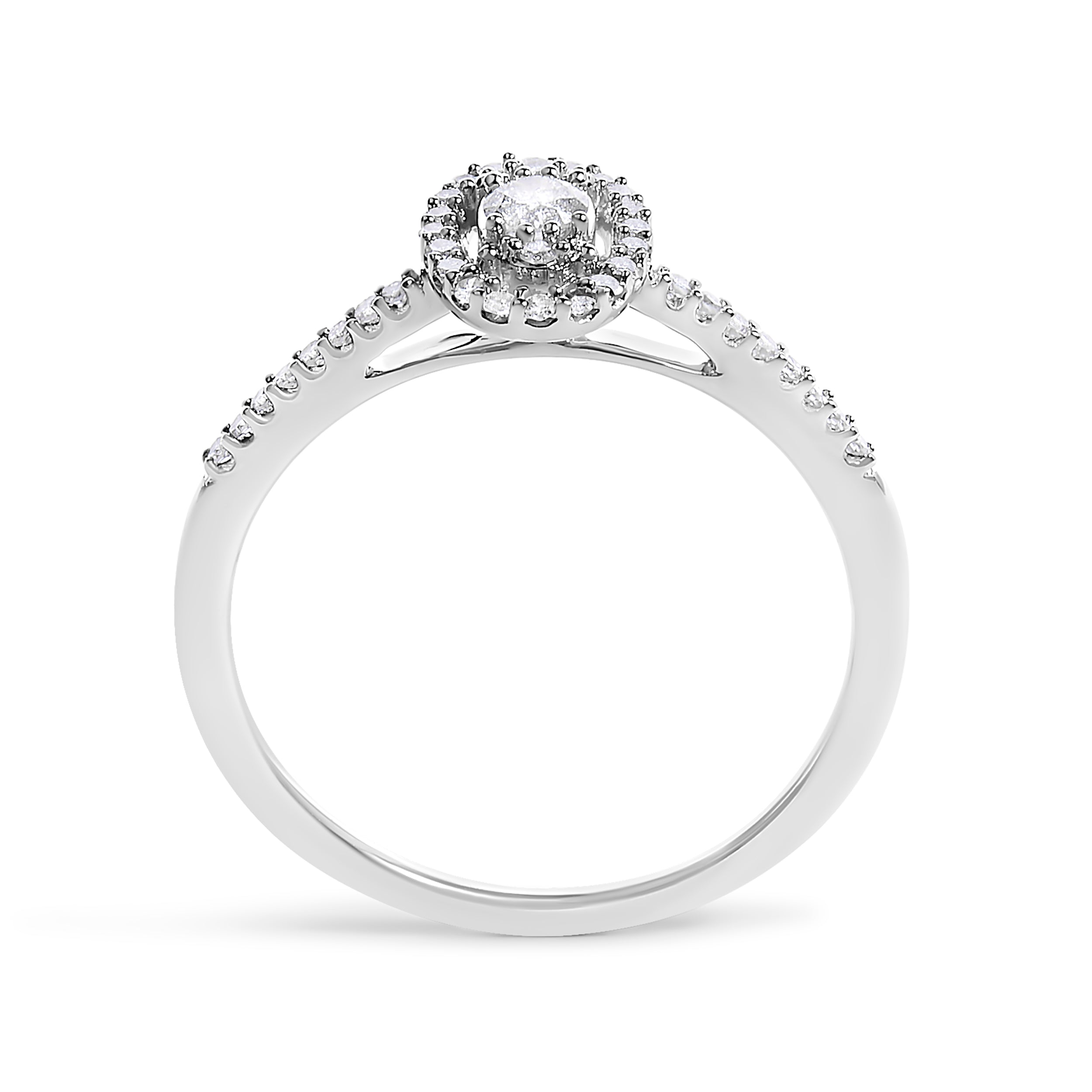 14K White Gold 1/5 Cttw Diamond Oval Shape With Halo Engagement Ring (H-I Color, I1-I2 Clarity) - Size 7