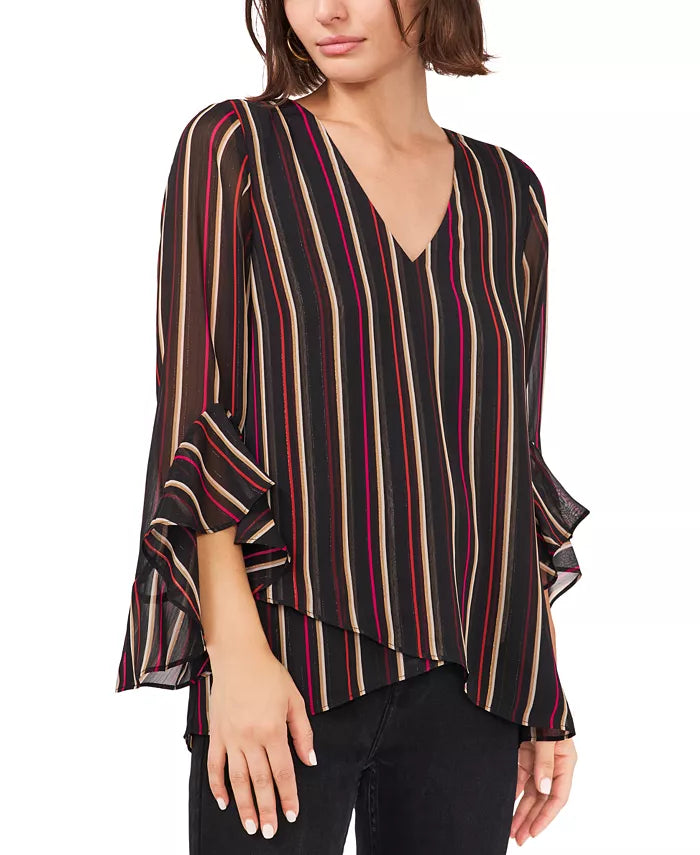 Vince Camuto Striped Flutter-Sleeve Top, Size Small