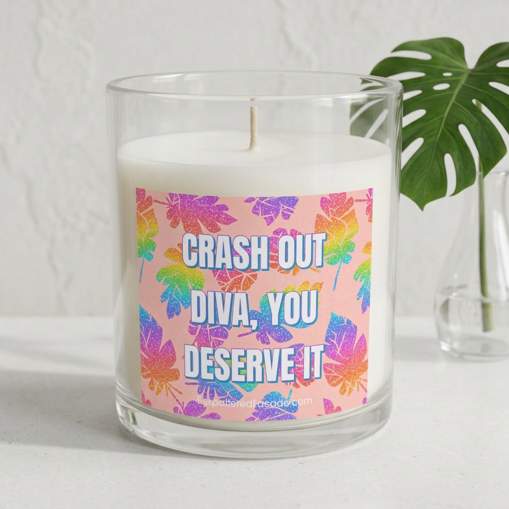 Bespattered Facade Semi-Inspirational Glass Candle – "Crash Out Diva, You Deserve It" (11oz)