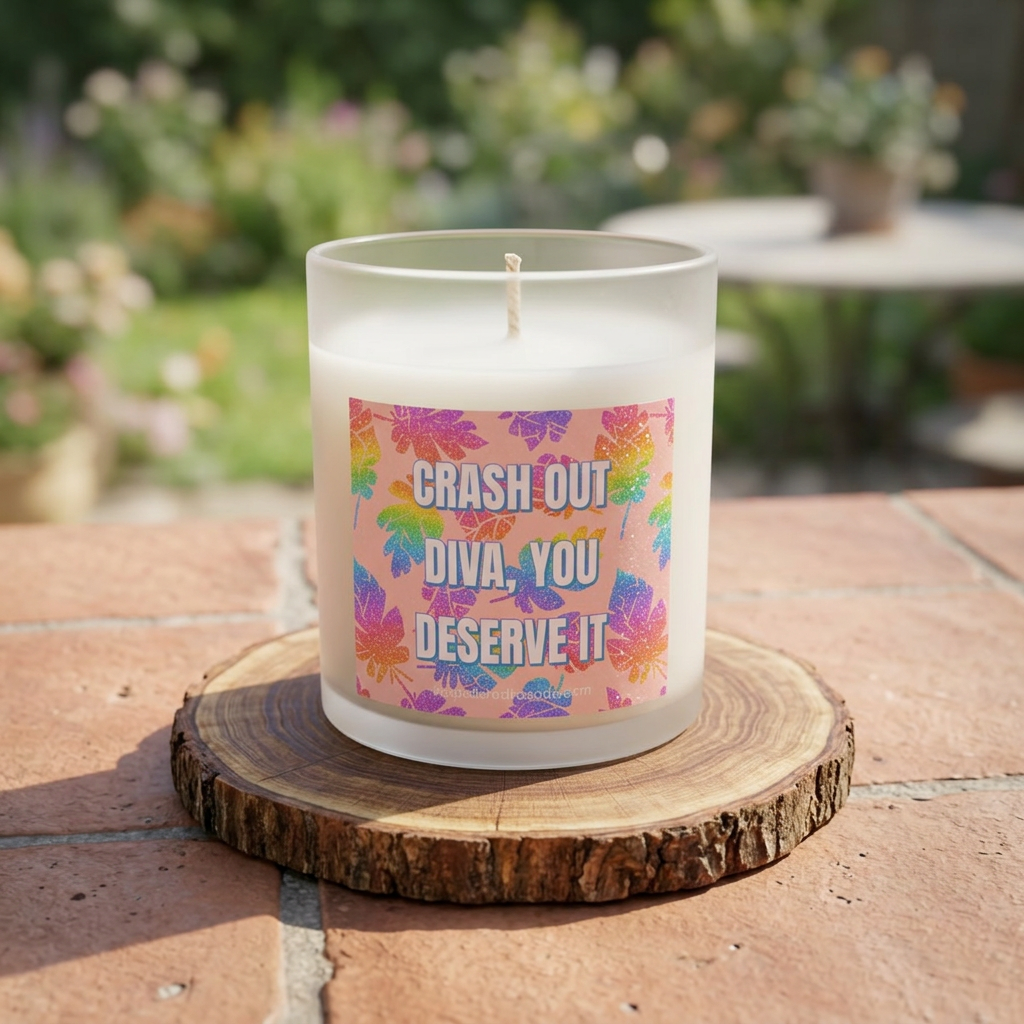 Bespattered Facade Semi-Inspirational Glass Candle – "Crash Out Diva, You Deserve It" (11oz)