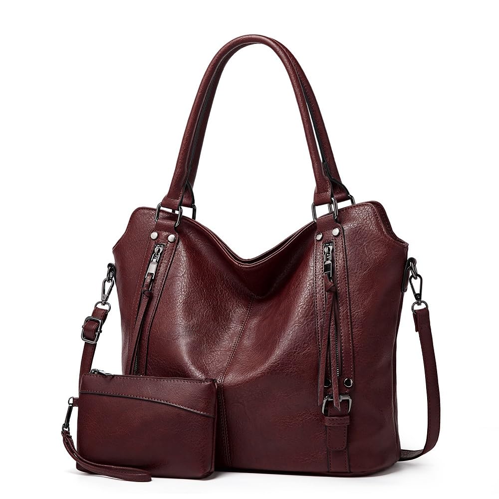 Pahajim bags for women shoulder bag crossbody bags for women tote bag for women womens carry purse women Large Hobo Soft Bag Zipper Leather Tote Bag Hobo Bags Travel (Purple red)