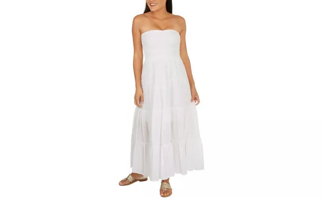 Womens Solid Smocked Tube Top Dress, Choose Sz/Color