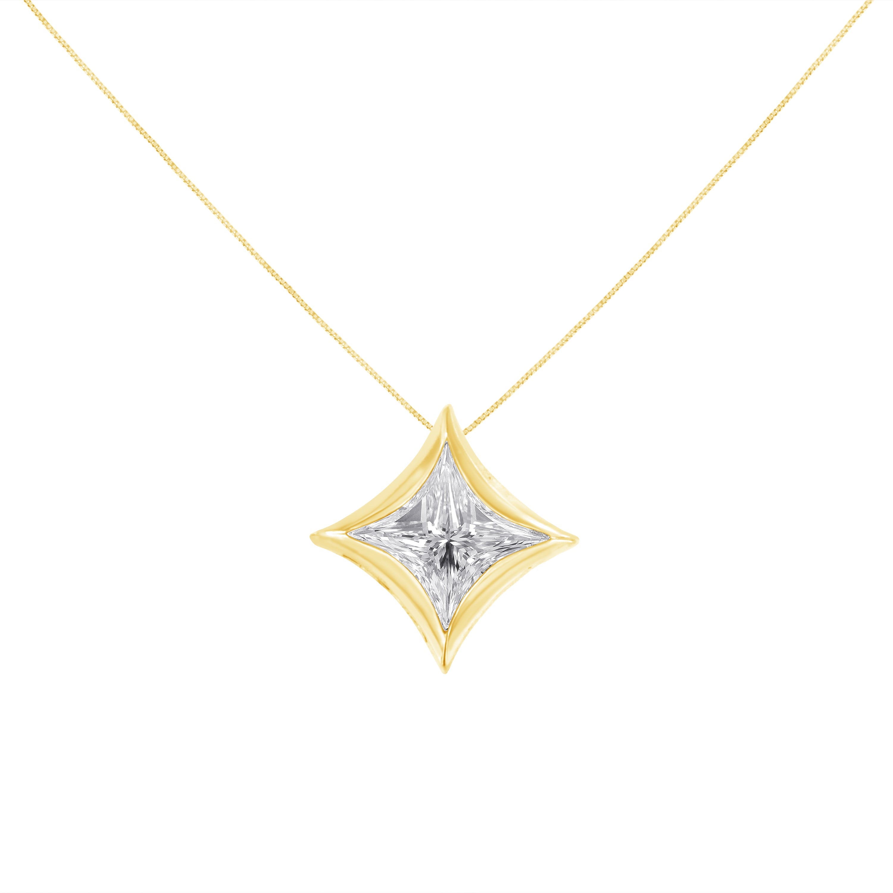 10K White Gold 1/10 Cttw Bezel Set Solitaire Princess Cut Diamond Kite Shaped Pendent Necklace - 18" Inches