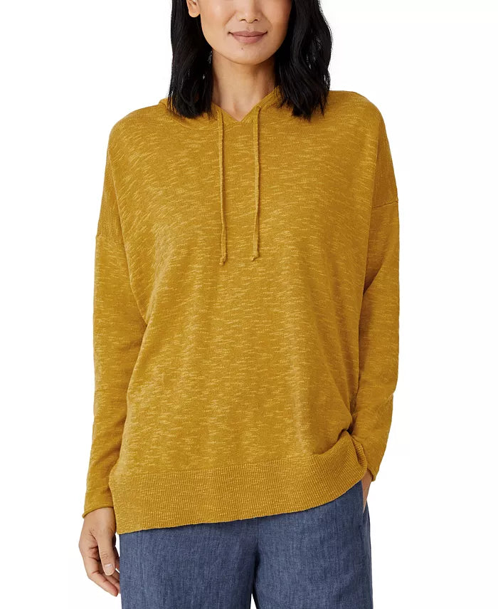 Eileen Fisher Organic Cotton Linen Slub Hooded Top in, Size Small