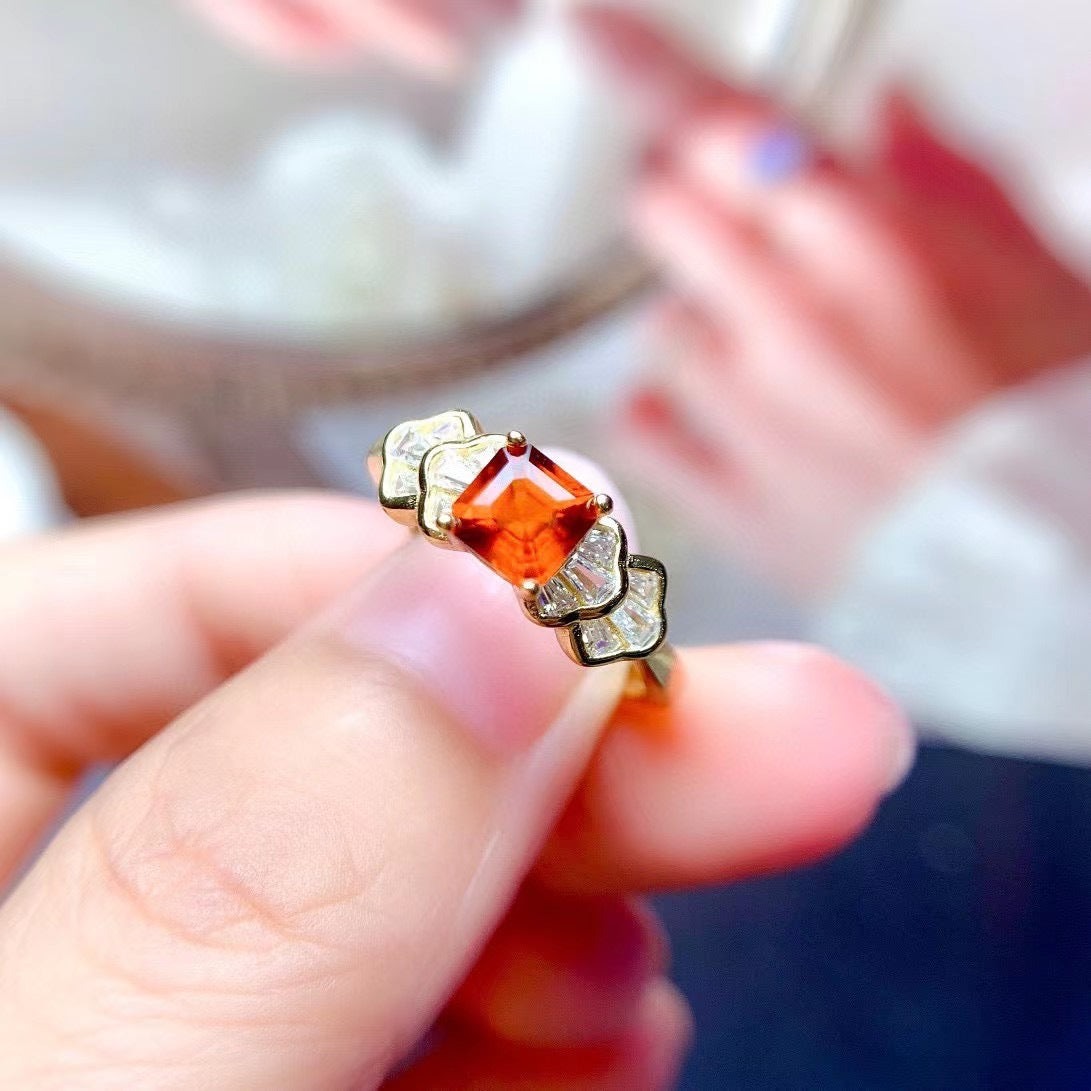 Natural Garnet Ring in 925 Silver with Colored Gems