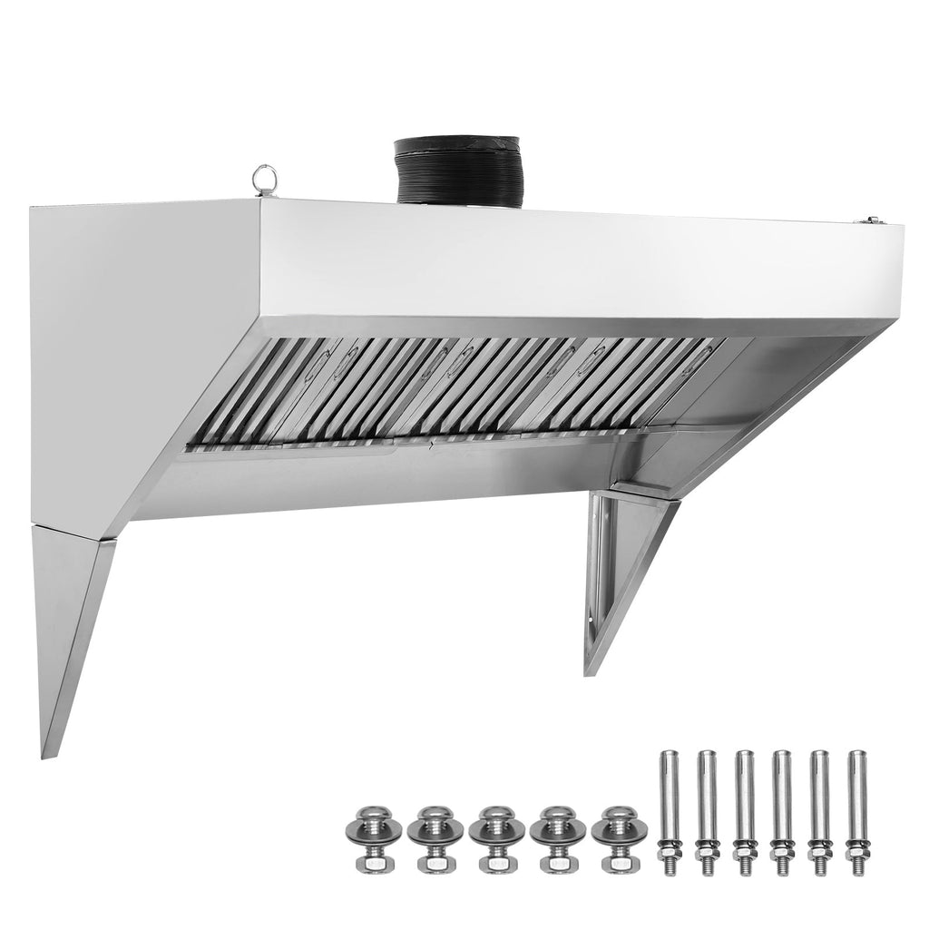 Commercial Exhaust Hood, 8FT Food Truck Hood Exhaust, 201 Stainless Steel Concession Trailer Hood with 4 Detachable U-shaped Grid Oil Filter Mesh, Rust Resistant Vent Hood for Kitchen Restaurant
