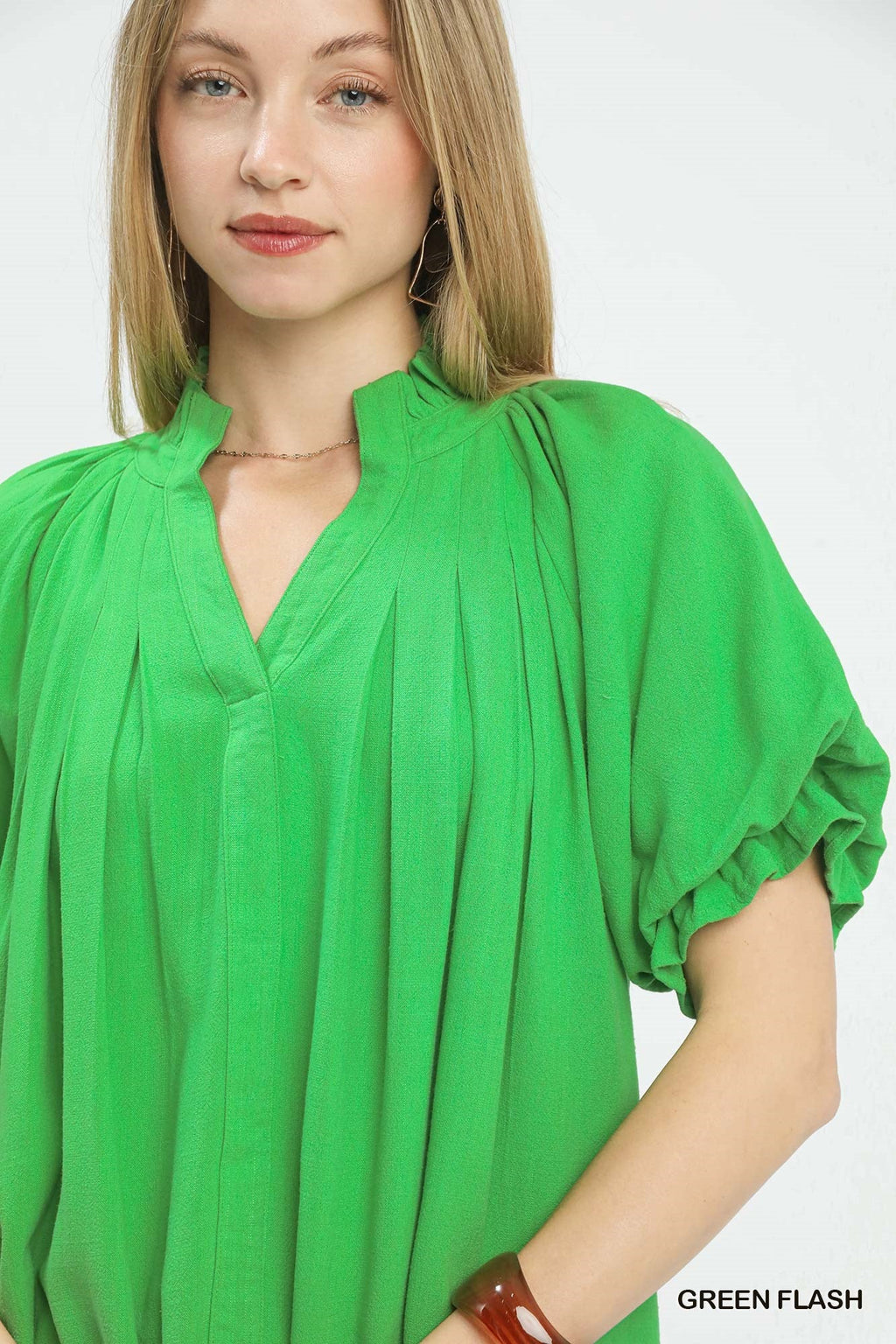 Umgee Linen V-Neck Flutter Sleeve Top