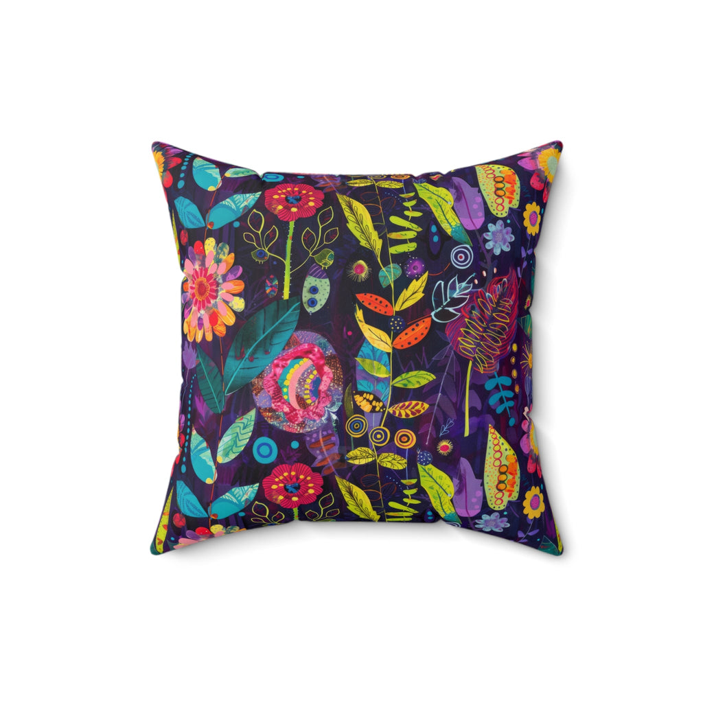 Bespattered Facade Colorful Flowers Faux Suede Square Throw Pillow | 4 Sizes