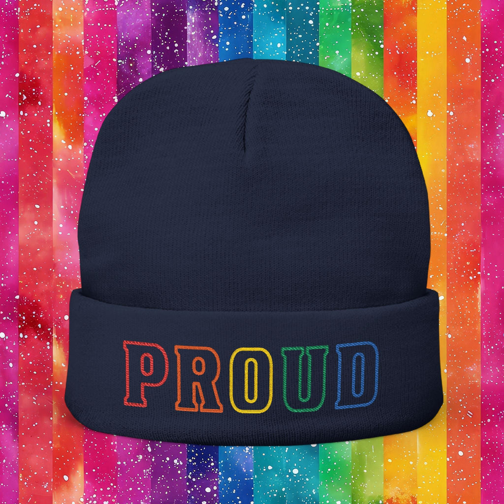 Bespattered Facade Rainbow Proud LGBTQ+ Pride Embroidered Knit Beanie