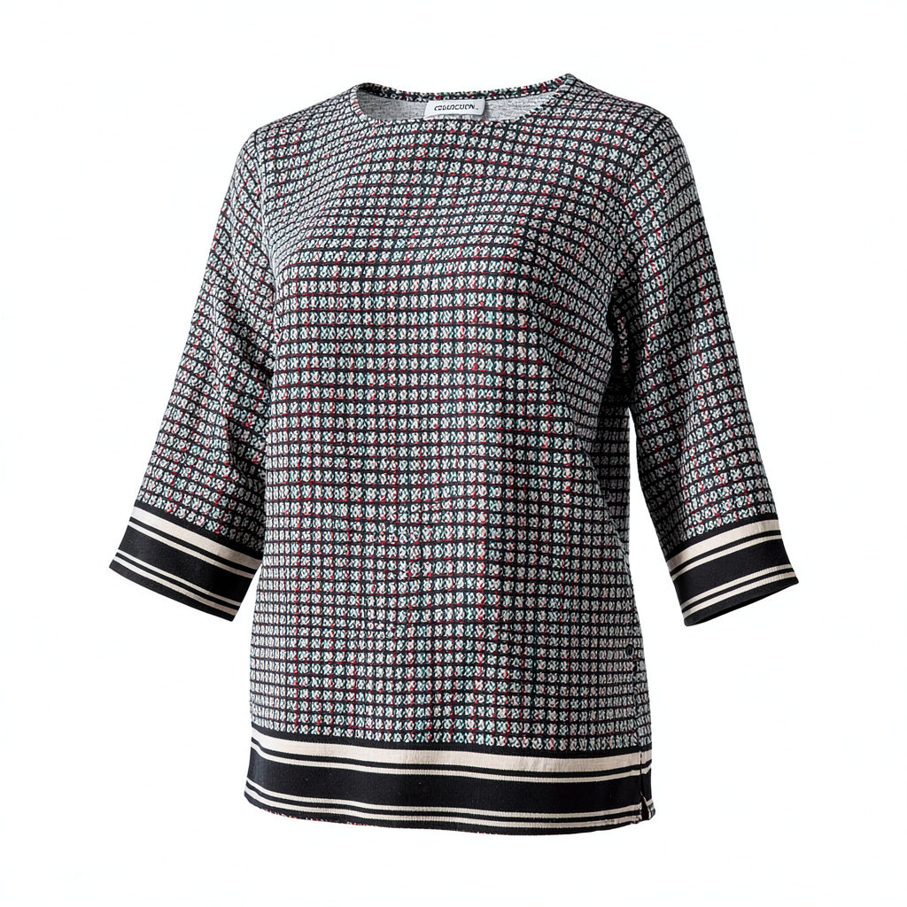 NY Collection Printed Tunic 3/4 Sleeve , Size Petite Medium Bicolor