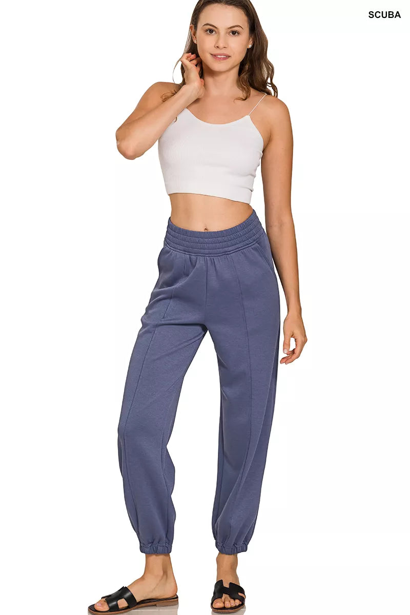 Zenana Scuba Elastic Waist Joggers with pockets