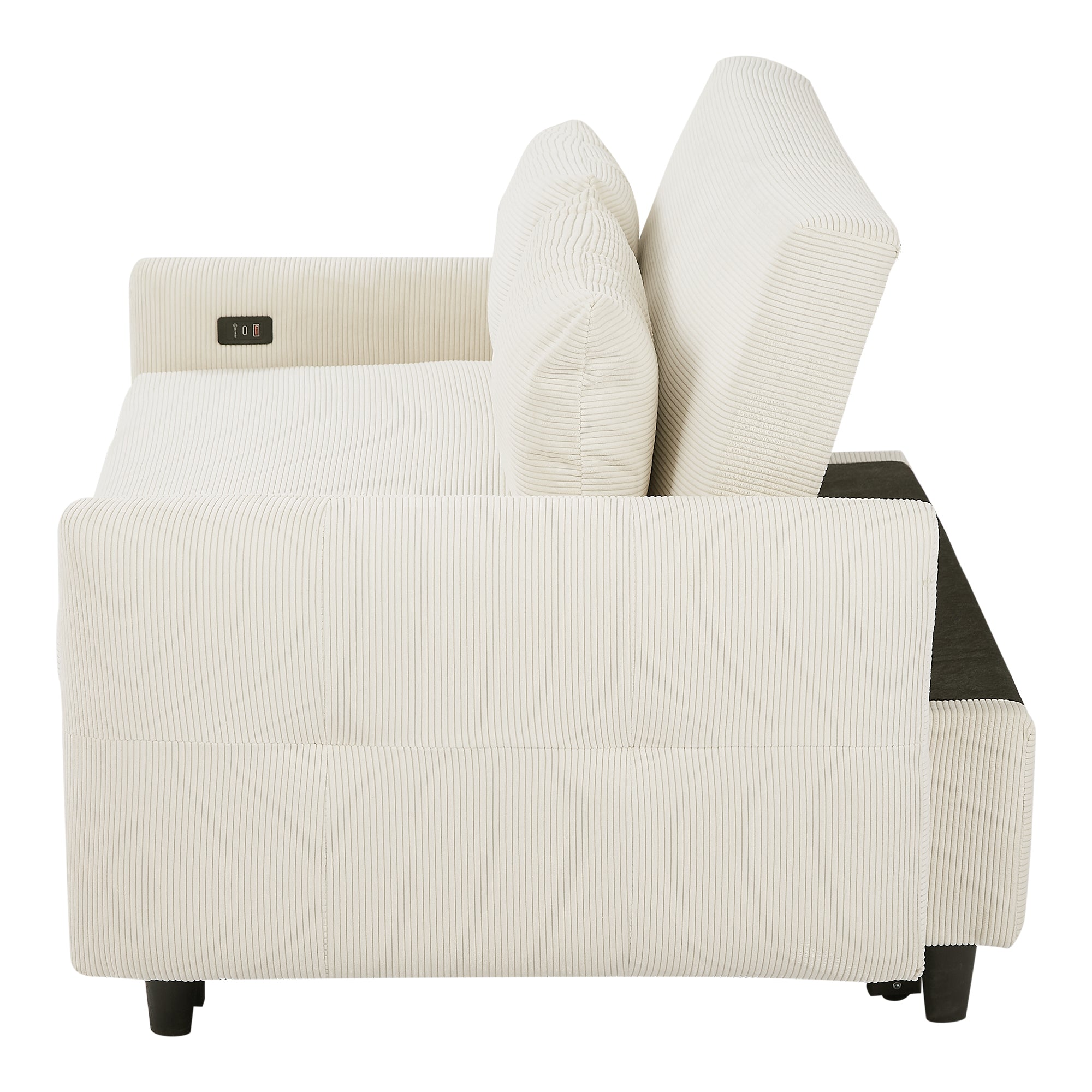 Modern Convertible Pull-out Sofa Bed with USB Ports and Pillows, Beige Corduroy, 57.48 inches