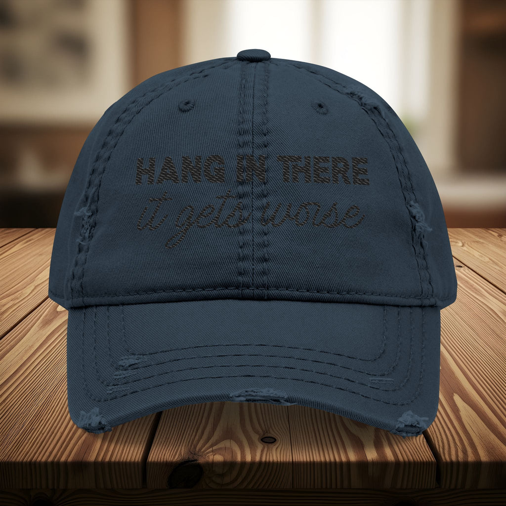 Bespattered Facade "Hang in There" Black Embroidered Distressed Cap