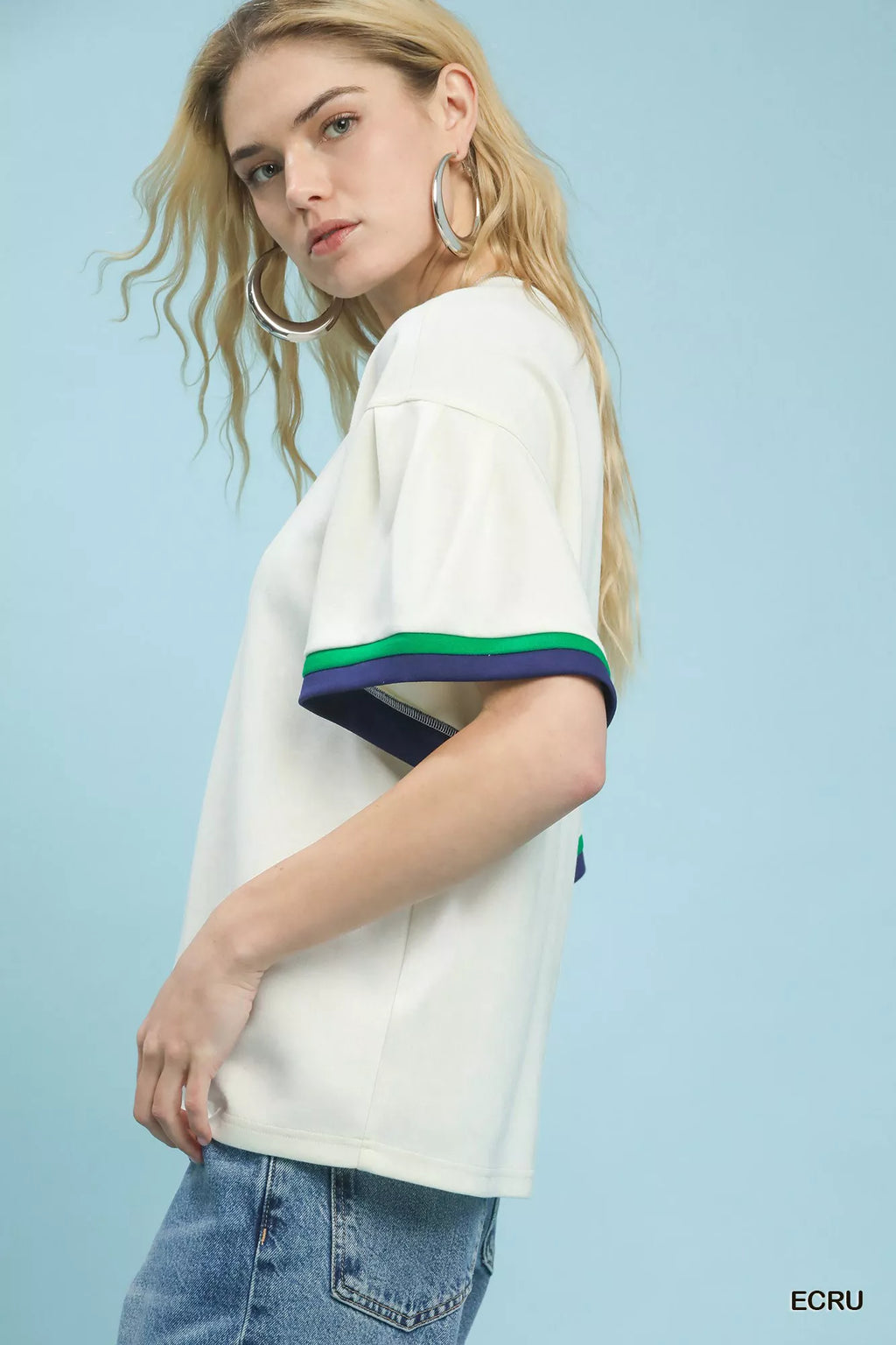 Umgee Contrast Trim Bell Sleeve Top