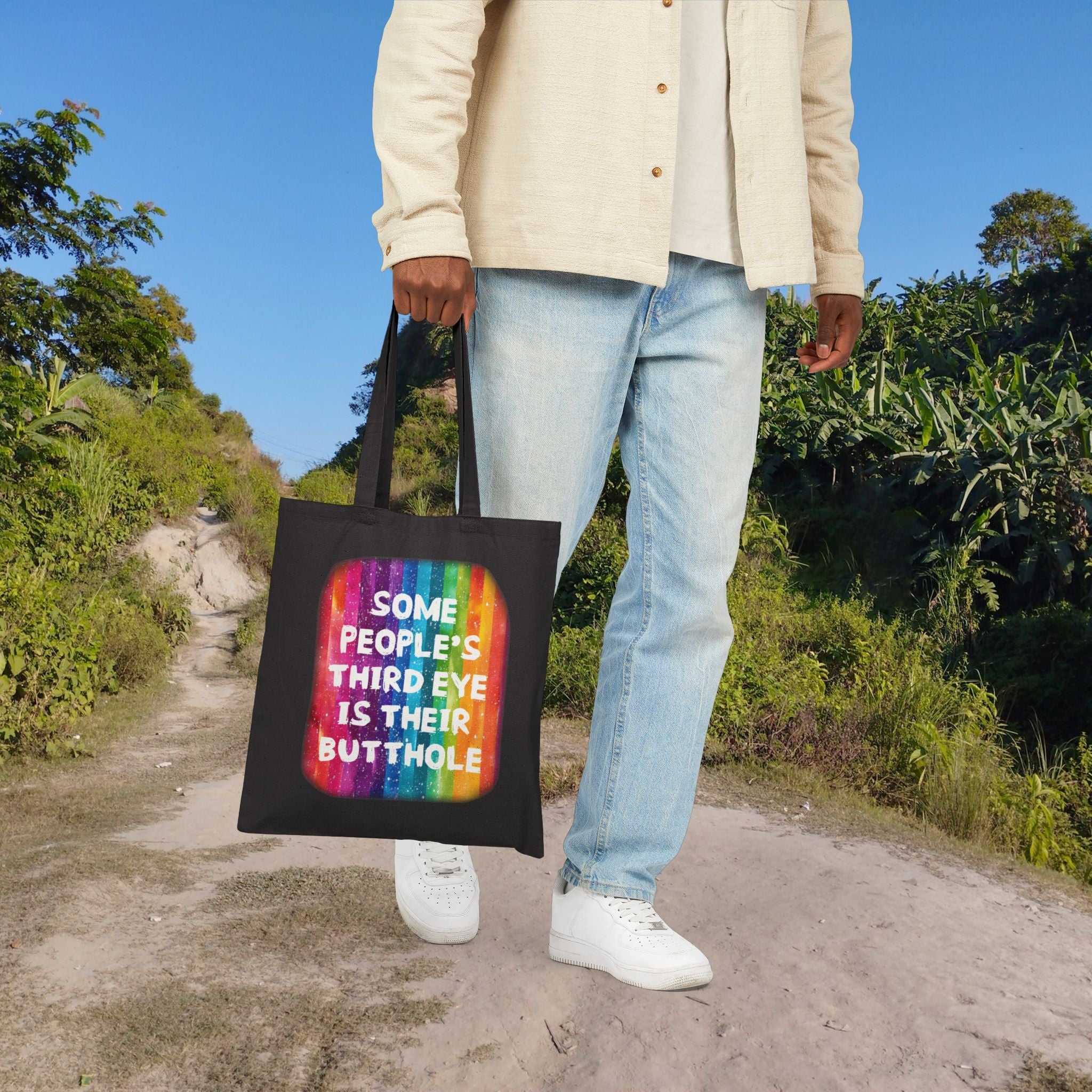 Bespattered Facade Rainbow "Third Butthole Eye" Canvas Tote Bag Reusable Carryall
