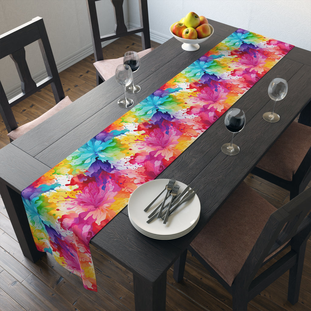 Bespattered Facade Rainbow Abstract Flowers Table Runner (2 sizes)