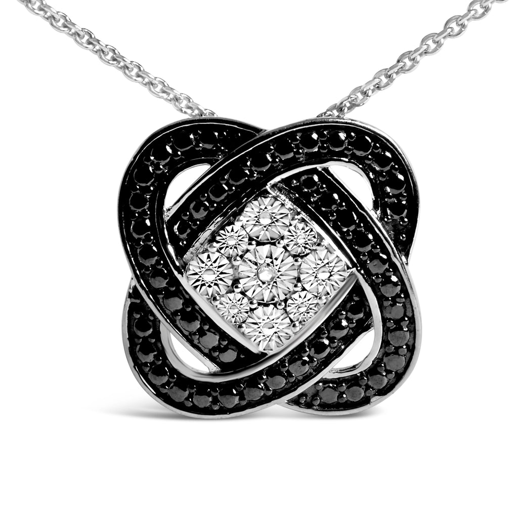 Black Rhodium Plated Sterling Silver Diamond Accent Geometric Knot Pendant Necklace