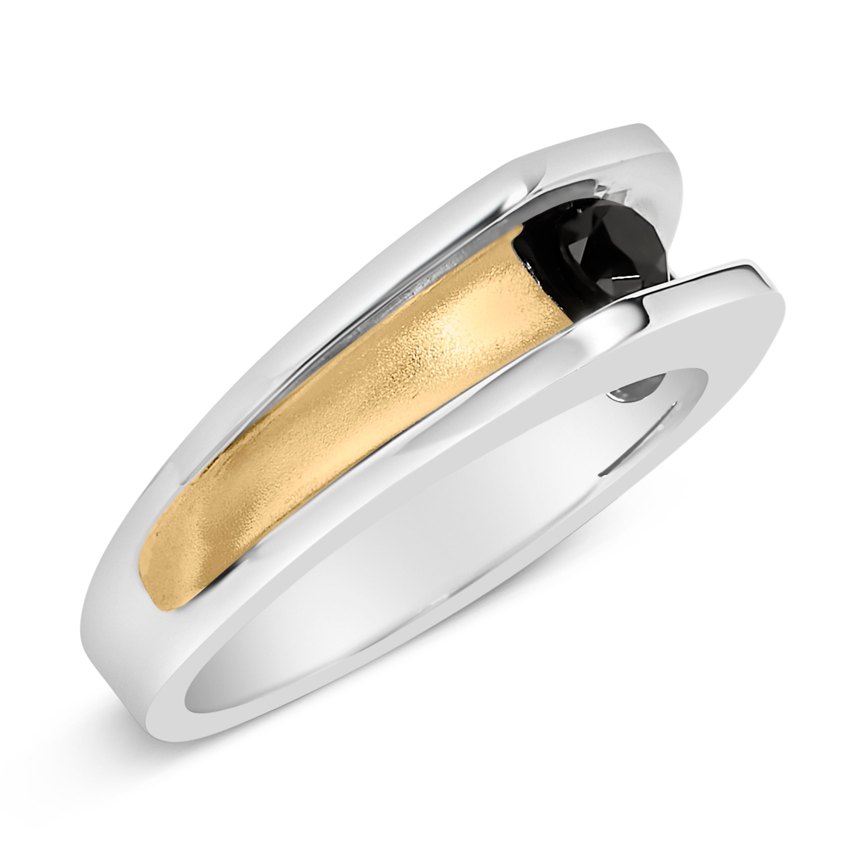 Men's 14K Yellow Gold Plated Sterling Silver 1/2 Cttw Black Diamond Band Ring