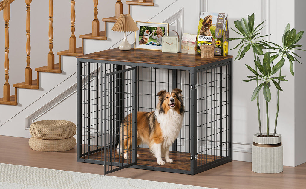 47'' Dog Crate Dog Cage Furniture with 3 Doors,for Large & Medium Dogs.Rustic Brown