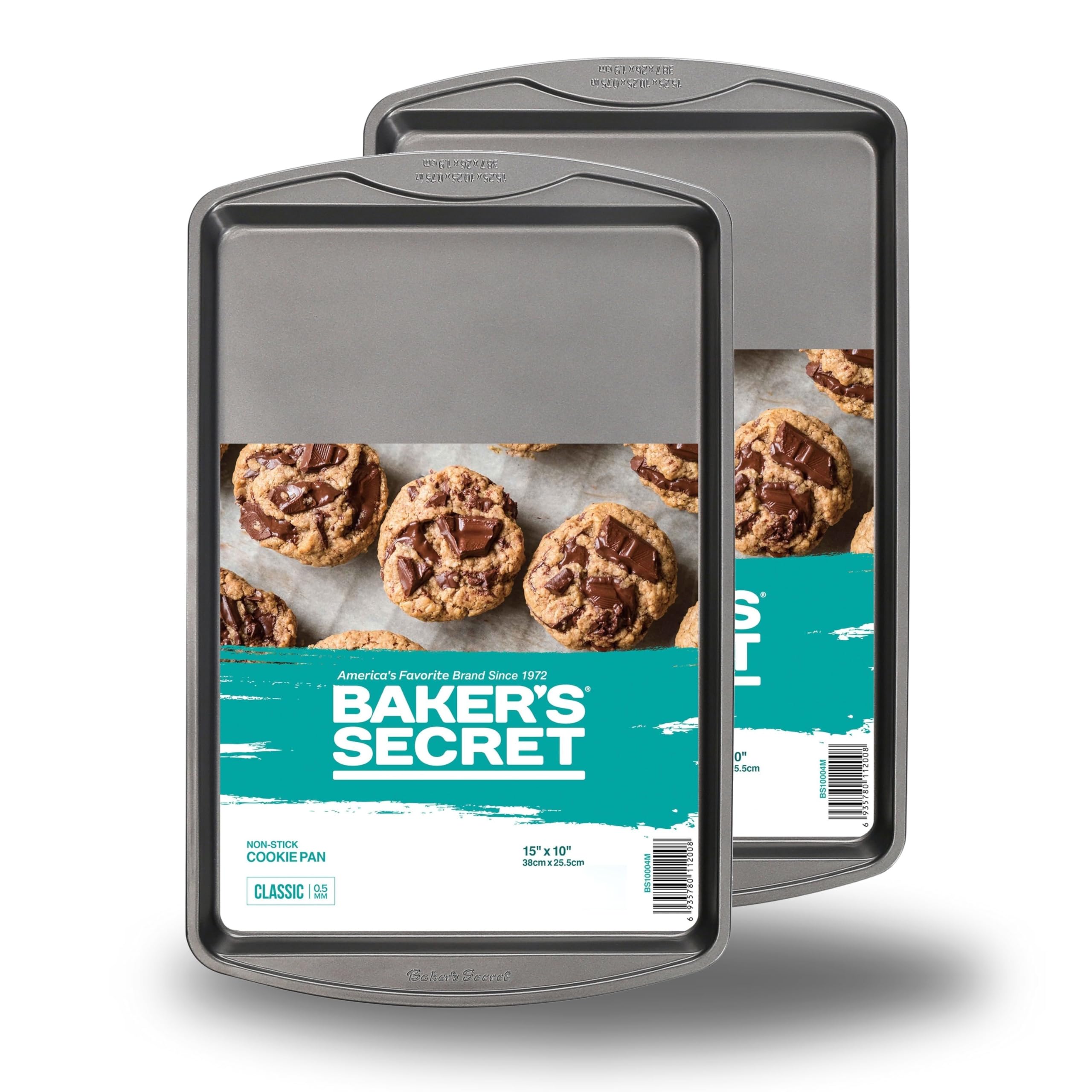 Bakers Secret Nonstick Cookie Sheets 15in baking area Baking Trays for Oven Premium Food-Grade Coating Non-stick Cookie Sheets Baking Accessories - The Classic Collection (2x Medium 15" x 11")