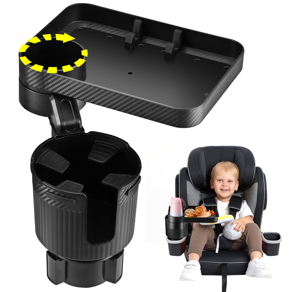 Gitohoni Car Seat Cup Holder Snack Tray - Detachable Food Table Tray with Solid Base Kids Console Rotatable Road Trip Essentials Food Plate for Kids with Snacks Toys Book