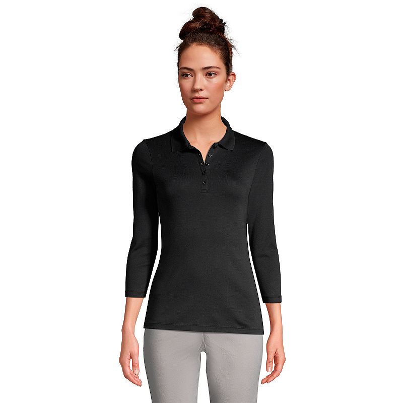 Lands End Womens 3/4 Sleeve Supima Cotton Polo Shirt, Size Large