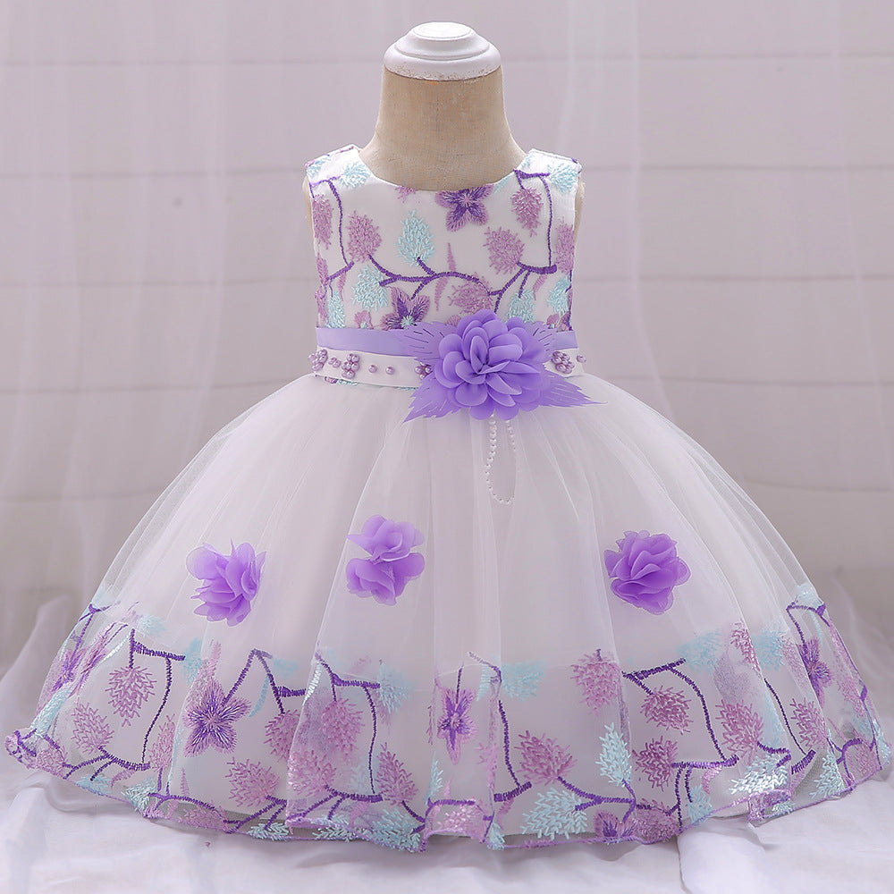 New Baby Girl's 1st Birthday Dress with Floral Design
