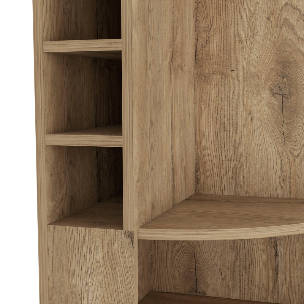 FM FURNITURE Clifton Corner Bar Cabinet, with 5 shelves,Cup Hanger and Eight Built-in Wine Rack,Macadamia