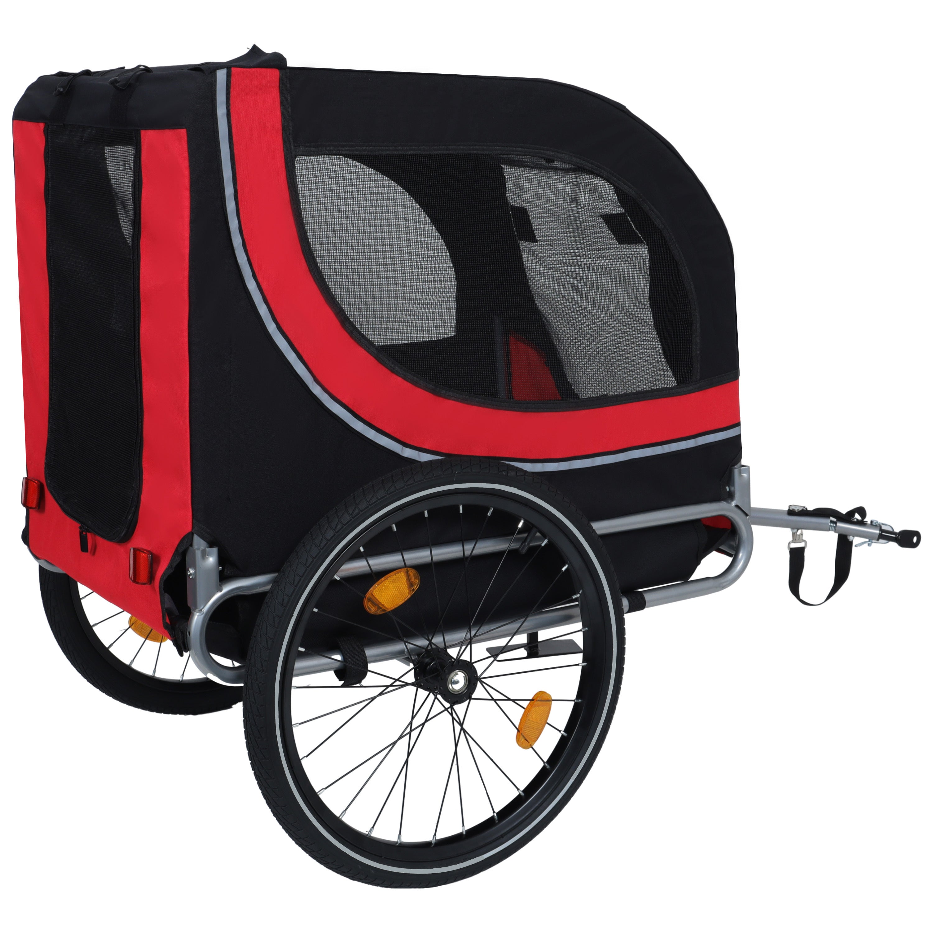 Large Folding Bike Trailer for Dogs – 66LB Capacity All-Terrain Pet Carrier, Durable Steel Frame for Cycling, Jogging, Camping & Outdoor Adventures, Black- Red