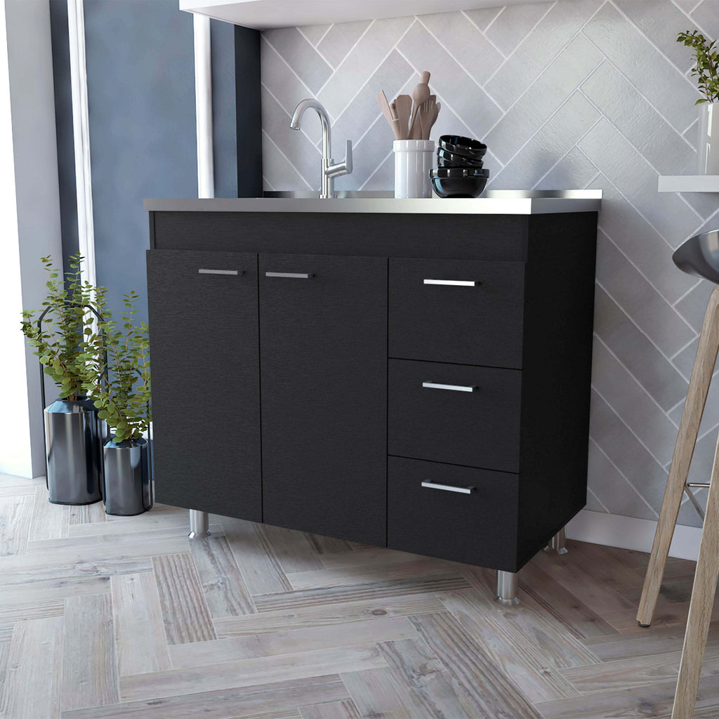 Wenge 2-Door 3-Drawer Kitchen Cabinet