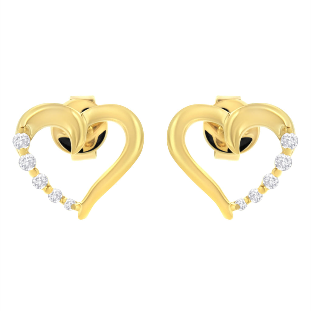 14K Yellow Gold 1/8 Cttw Diamond Journey Heart Hoop Earrings (K-L Color, I1-I2 Clarity)