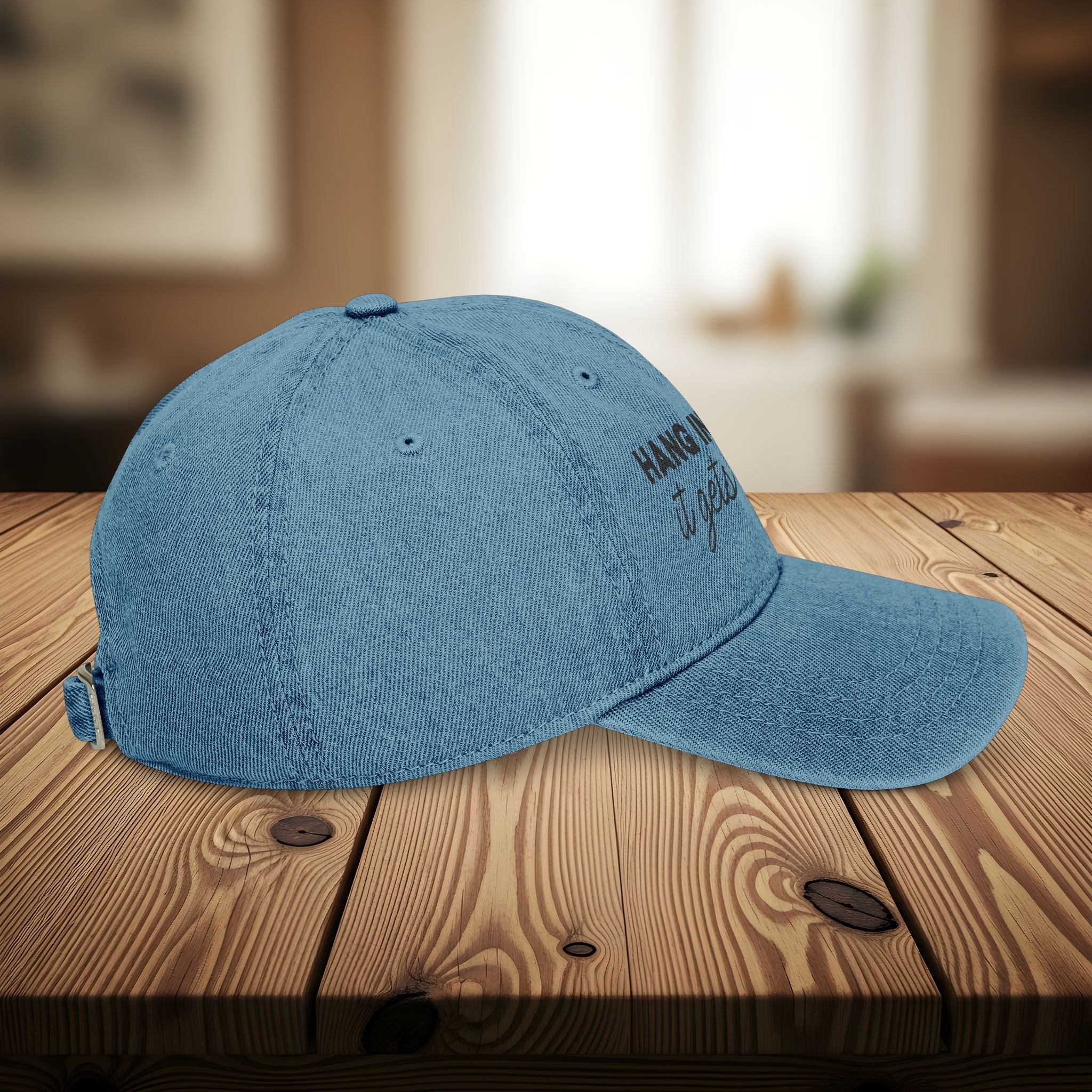 Bespattered Facade "Hang in There" Black Embroidered Denim Cap