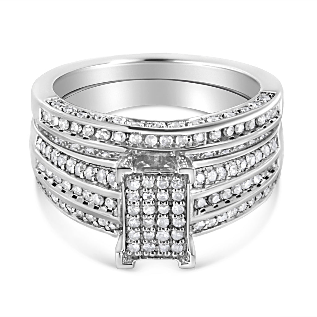 .925 Sterling Silver 3/4 Cttw Prong Set Round Diamond Composite Engagement Ring and Band Set (I-J Color, I3 Clarity) - Size 6.5