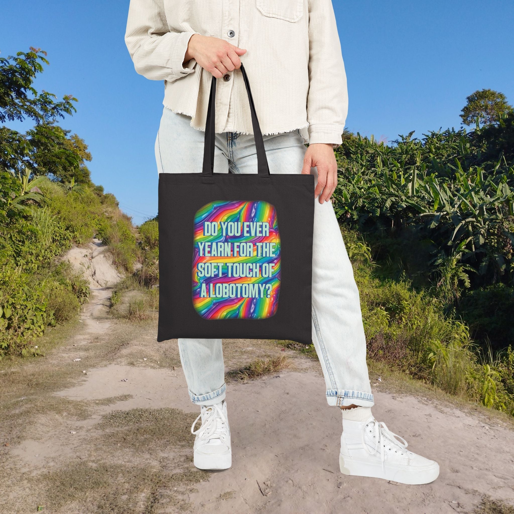 Bespattered Facade Rainbow "Lobotomy" Canvas Tote Bag Reusable Carryall