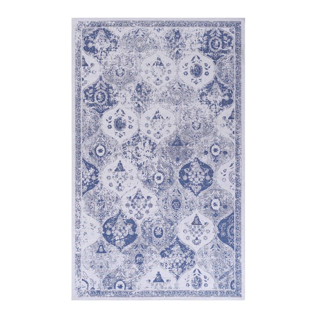 NAAR MAVAL Blue Washable Rug 5x8 Area Rug (Blue, 5' x 8')