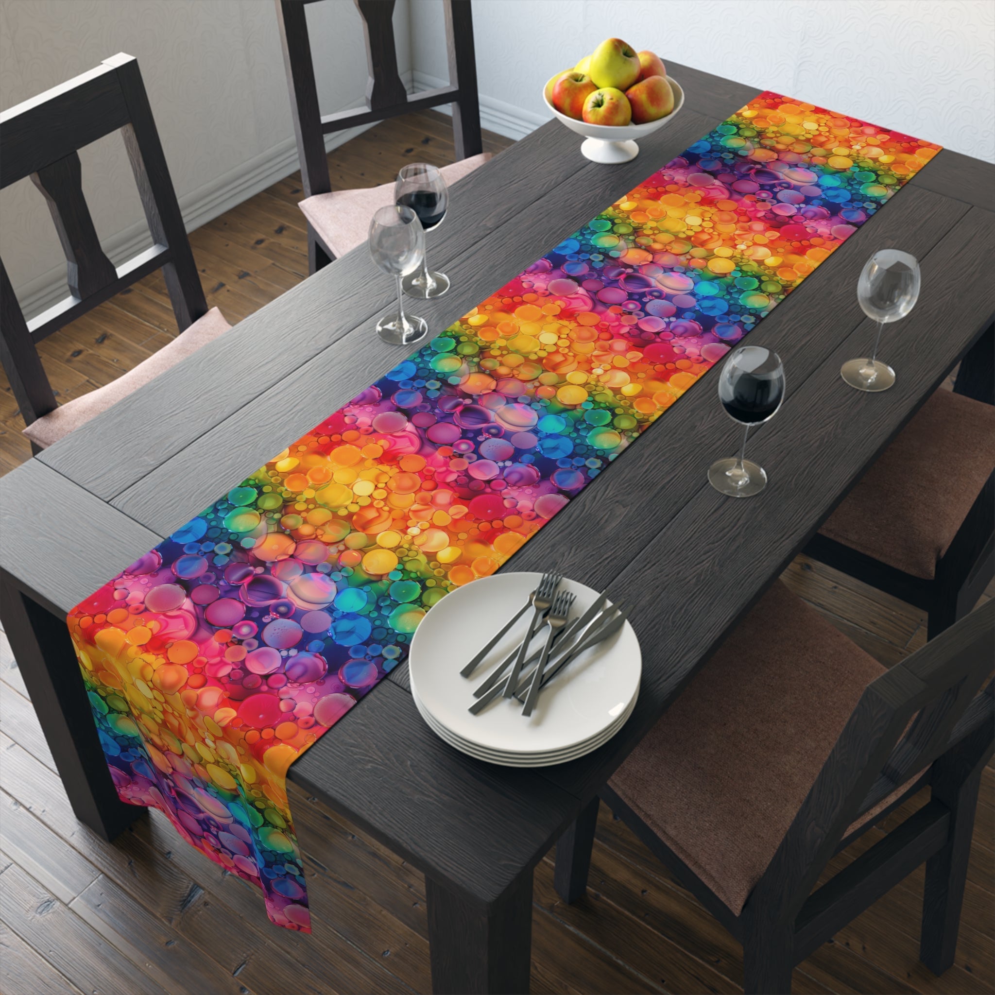 Bespattered Facade Rainbow Ink Dots Table Runner (2 sizes)