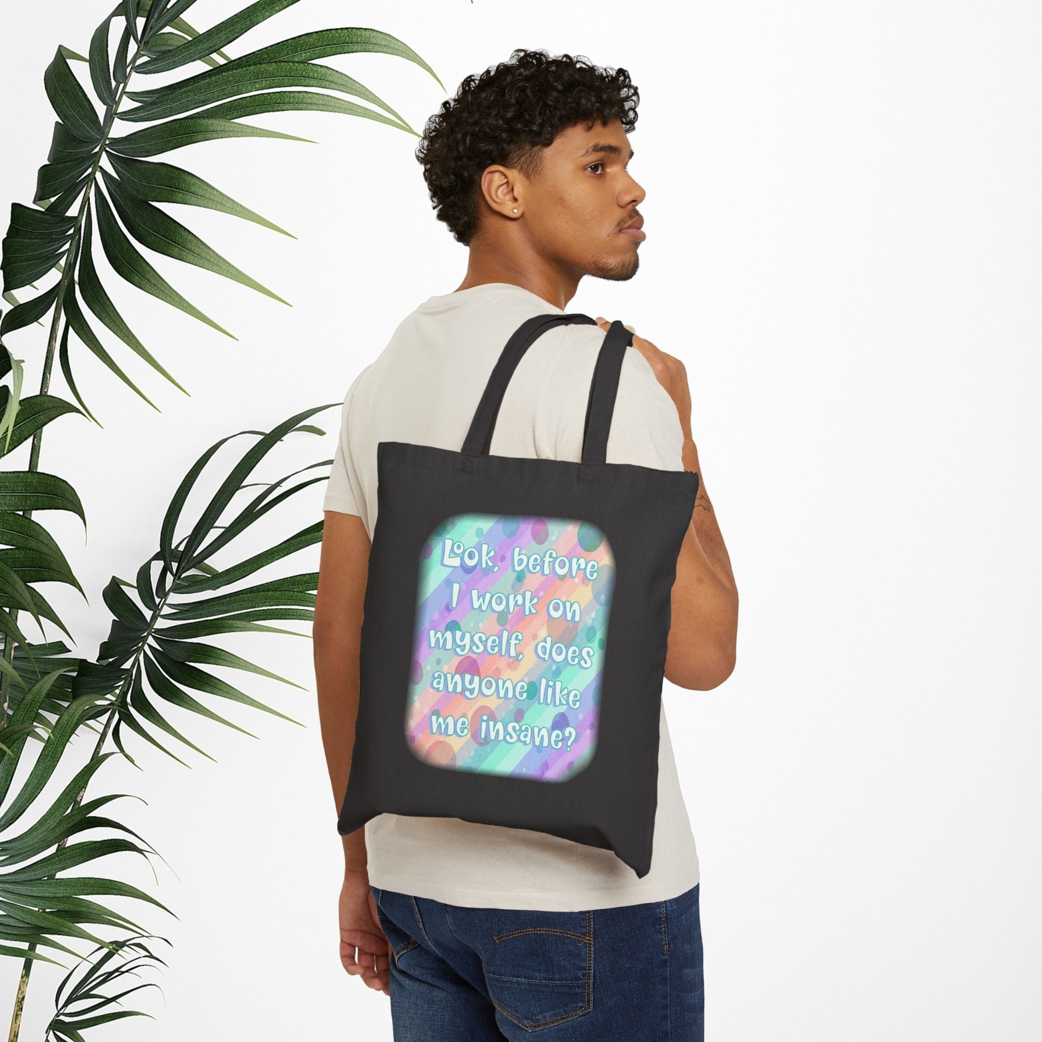 Bespattered Facade Rainbow "Self Improvement" Canvas Tote Bag Reusable Carryall
