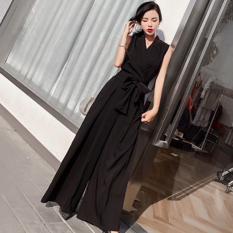 Chicever Women's V-Neck Wide-Leg Jumpsuit with Bow
