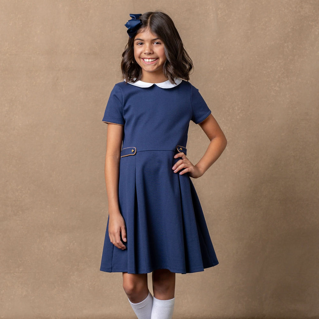 Pleated Ponte Dress with Collar - Baby