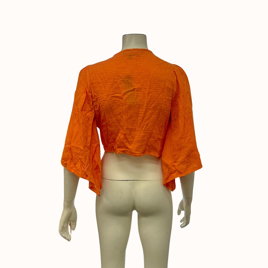 Lulus Friendship Bright Orange Tie-Front Crop Top, Size Large