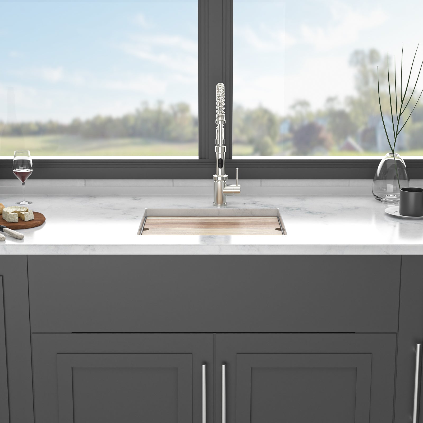 Quartz Granite Composite Workstation Undermount Kitchen Sink 21x18' White