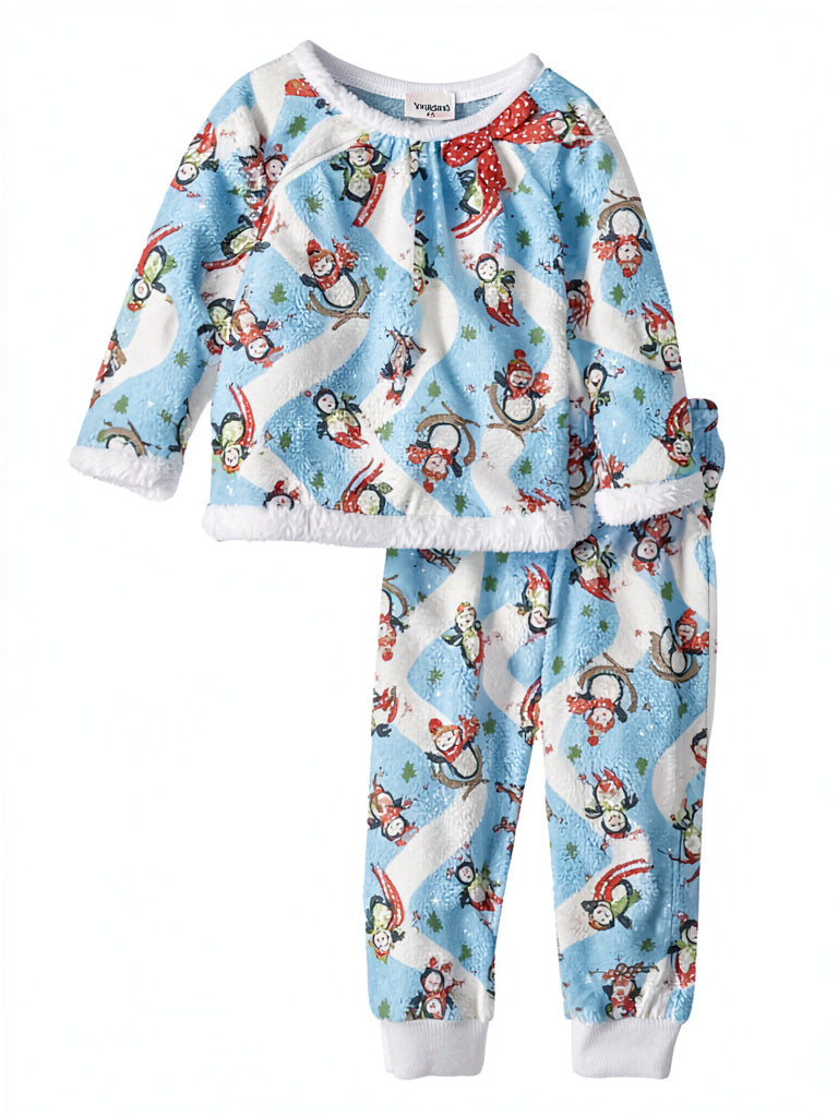 Youngland Baby Girls Faux Fur Holiday Sleep Set, Blue/White 18Months
