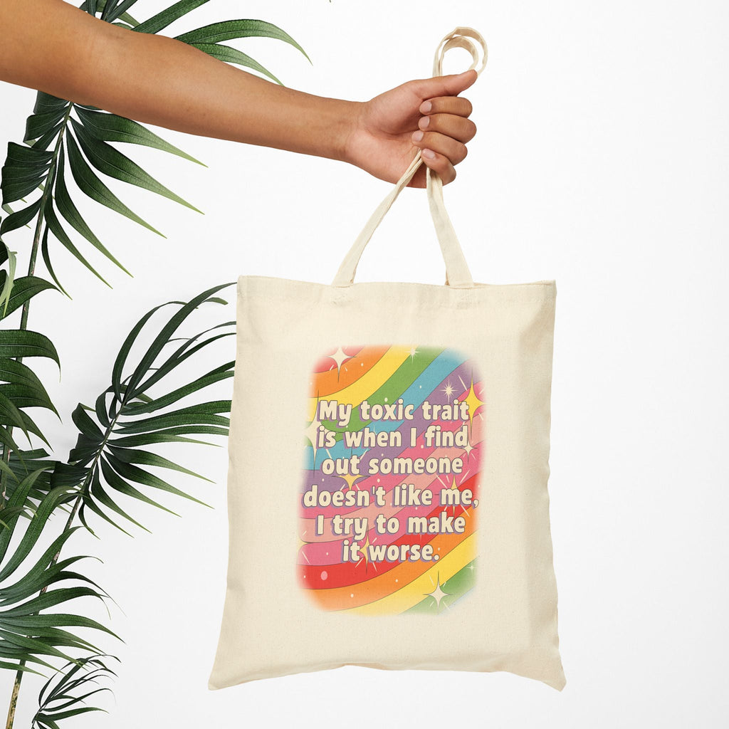 Bespattered Facade Rainbow "Toxic Trait" Canvas Tote Bag Reusable Carryall