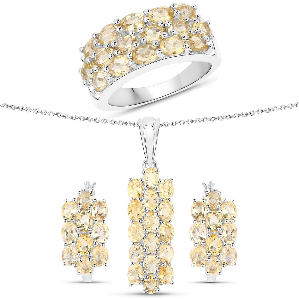8.32 Carat Genuine Citrine .925 Sterling Silver 3 Piece Jewelry Set (Ring, Earrings, and Pendant w/ Chain)