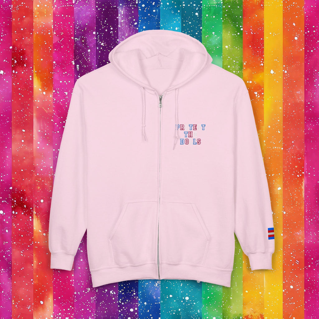 Bespattered Facade Protect the Dolls LGBTQ+ Pride Trans Support Embroidered Full-Zip Hoodie