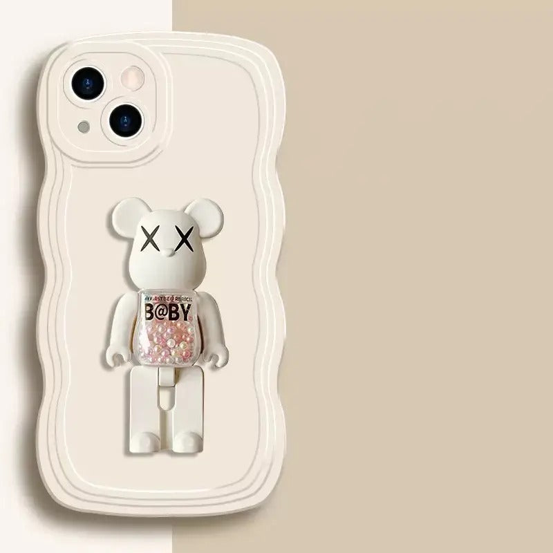 Wave Edge Phone Case with 3D Bear Bracket for iPhone